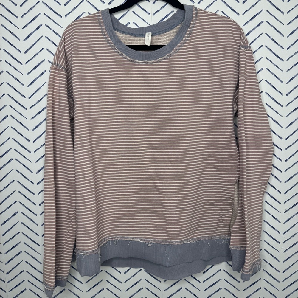 Mia & Tess Collegiate Crewneck Striped long sleeve knit sweatshirt jersey Large